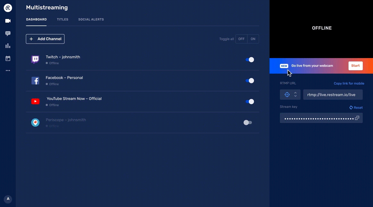 Every Restream user can easily go live directly from a browser