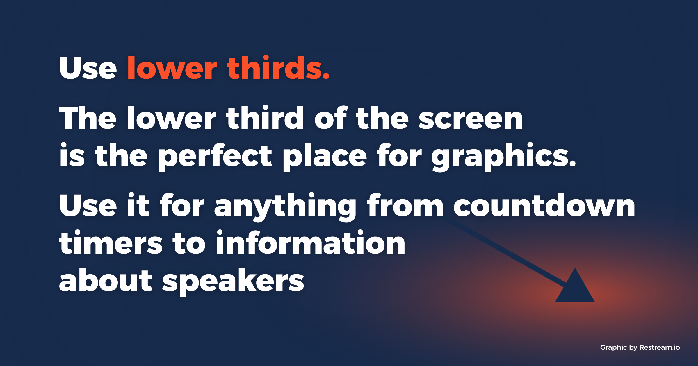 How to live stream an event tip: Use lower thirds. The lower third of the screen is the perfect place for graphics.