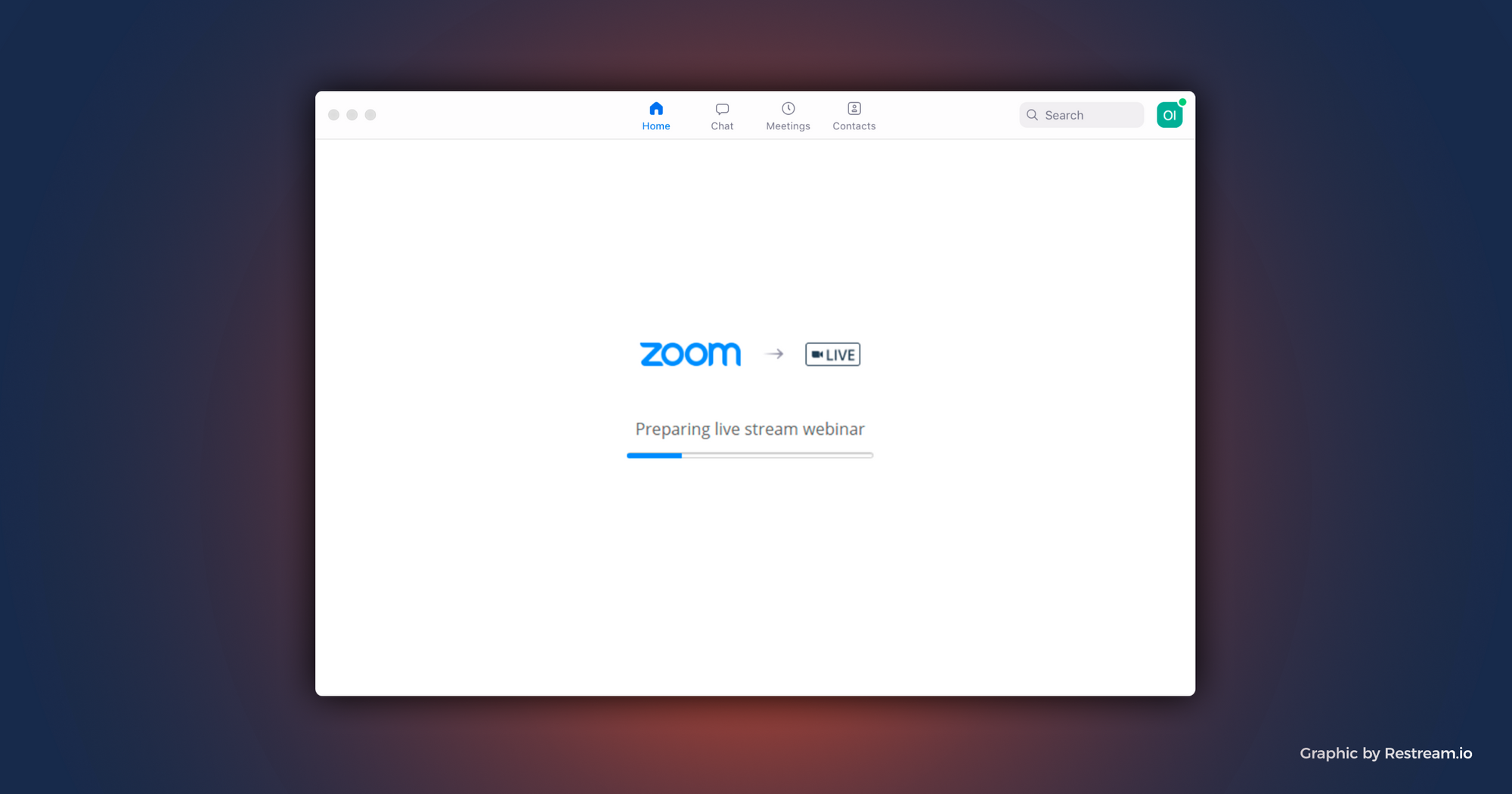 Zoom screenshot "Preparing live stream webinar"
