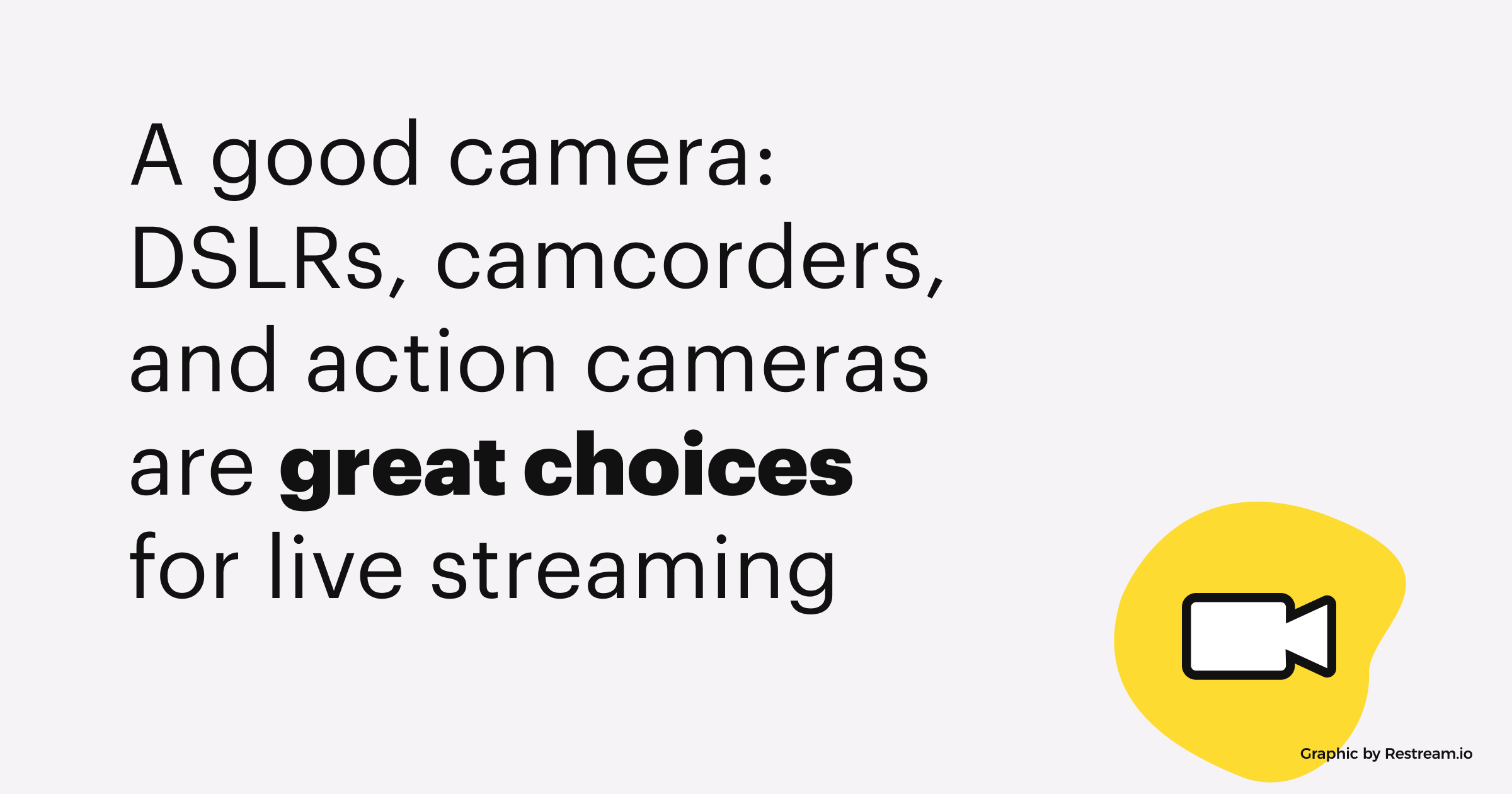 A good camera: DSLRs, camcorders, and action cameras are great choices for live streaming