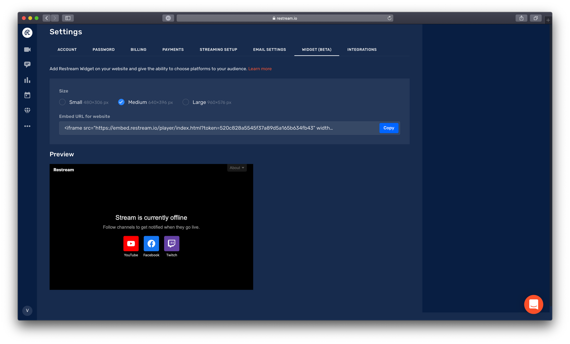 Restream widget