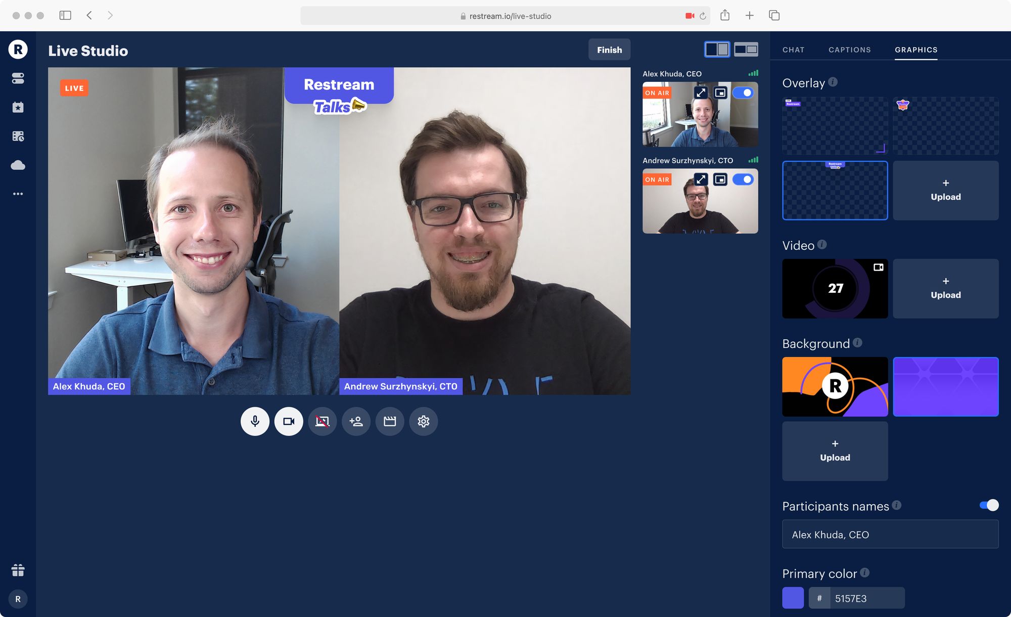 Restream Talks with Alex Khuda and Andrew Surzhynskyi using Restream Studio