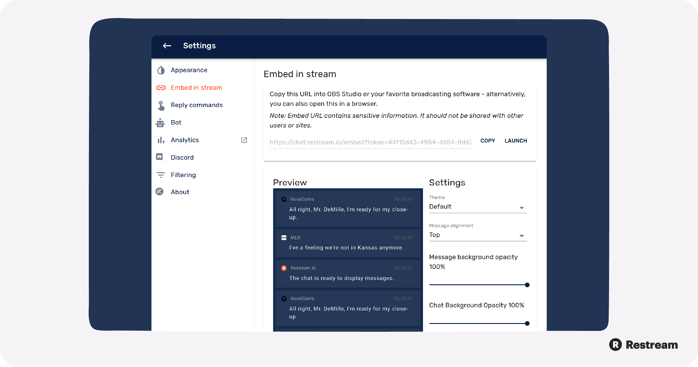 Restream Chat — Settings