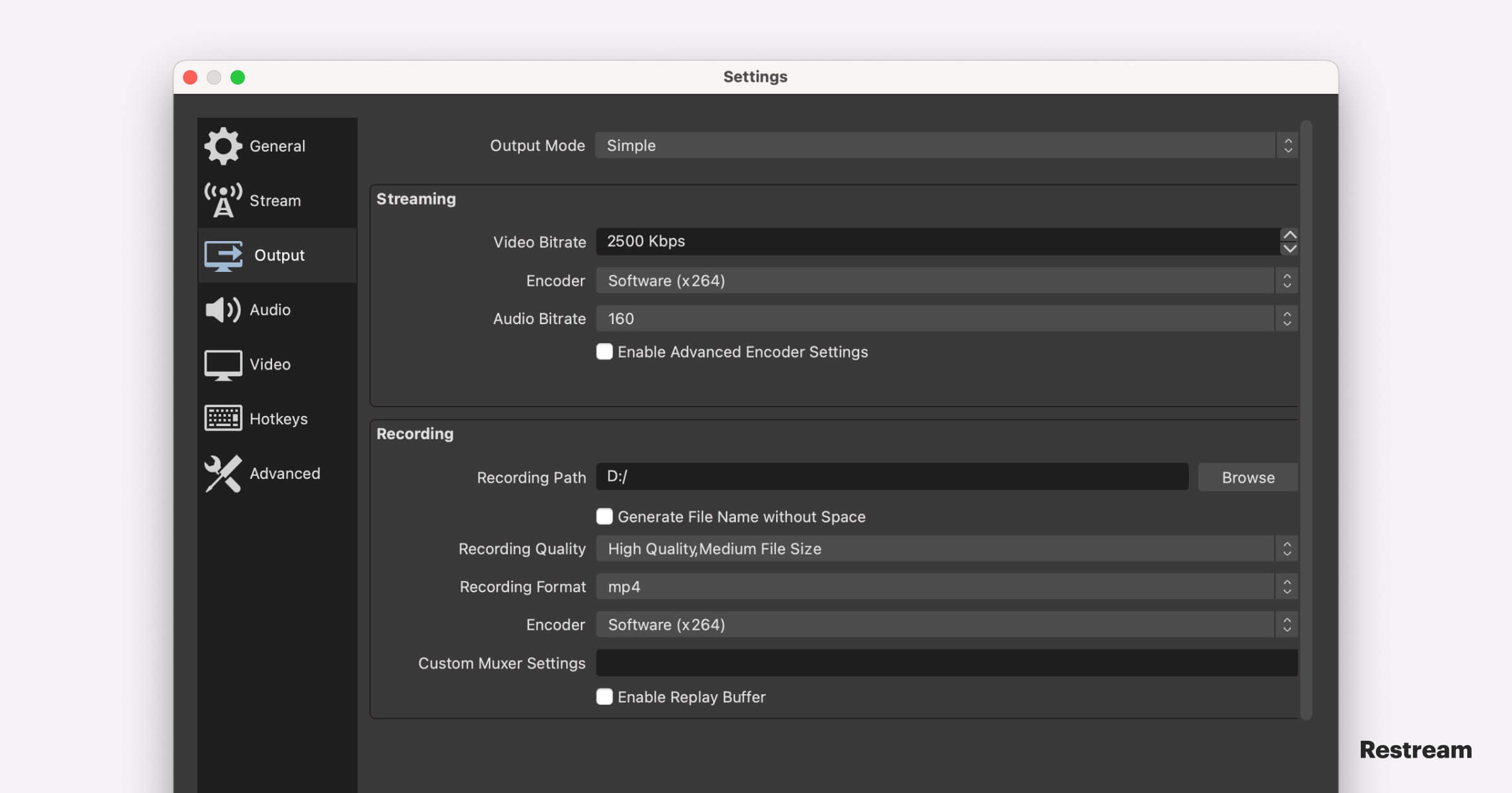 OBS Studio output settings