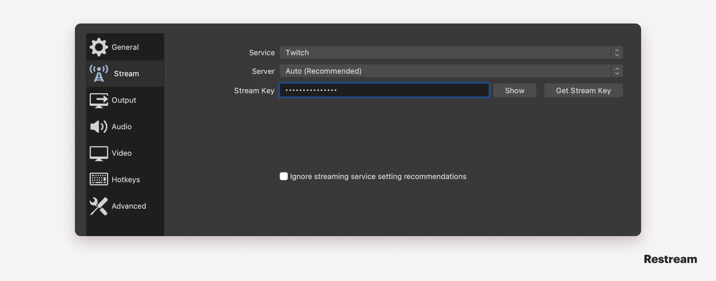 OBS Settings for streaming on Twitch