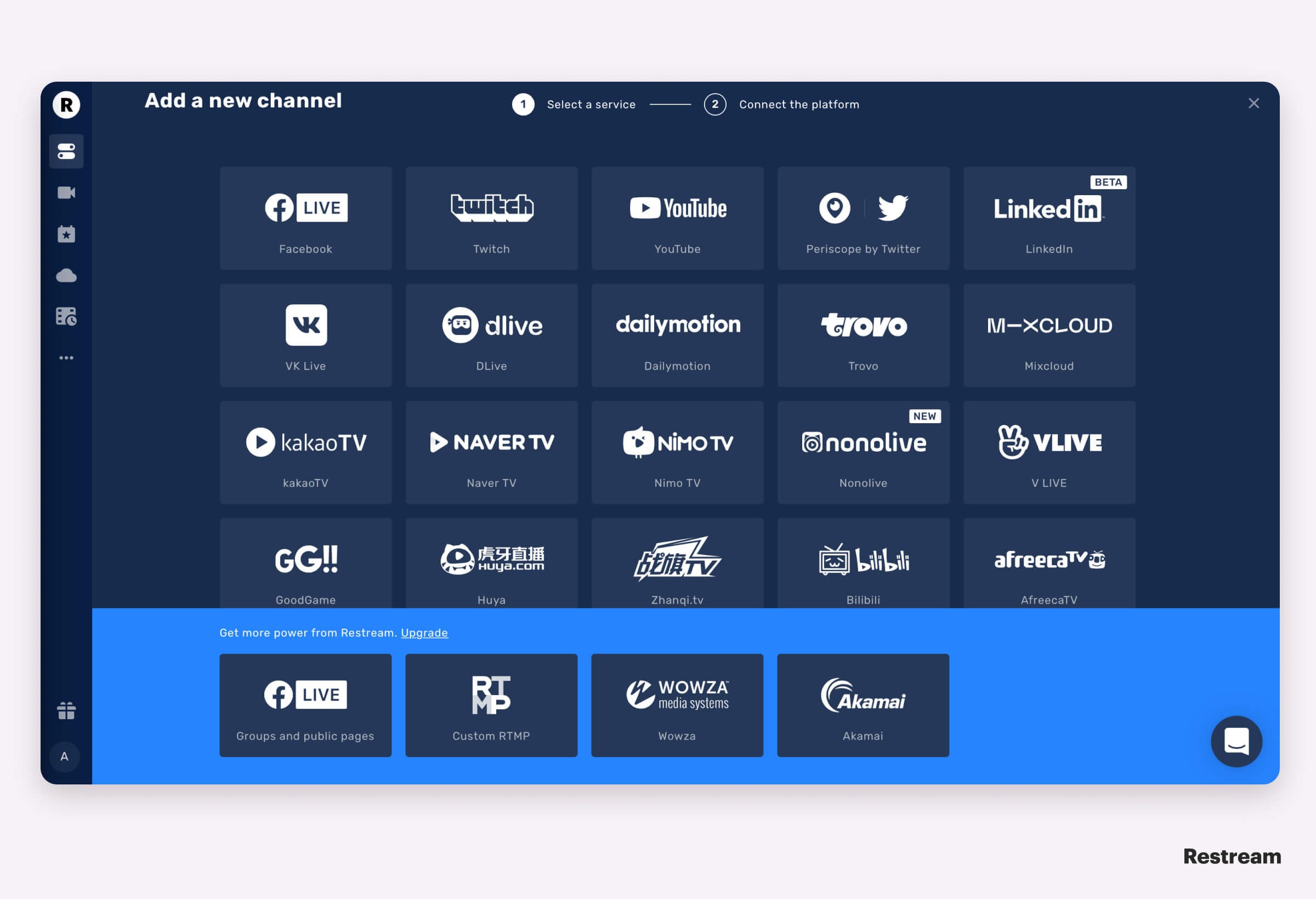 Restream Dashboard – Add channel