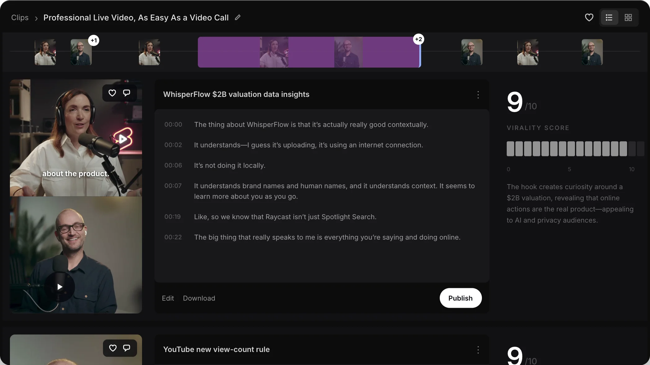Restream Clips turning a live show into social clips