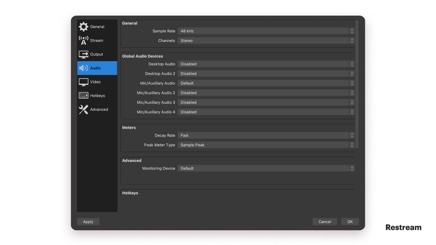 OBS Studio audio settings