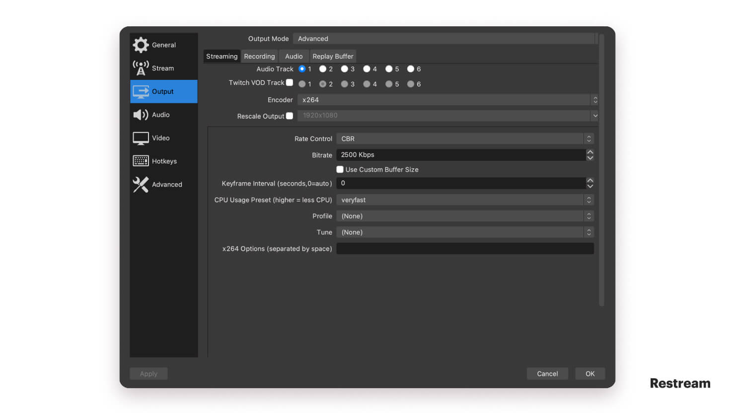 obs studio recording settings reconfigure