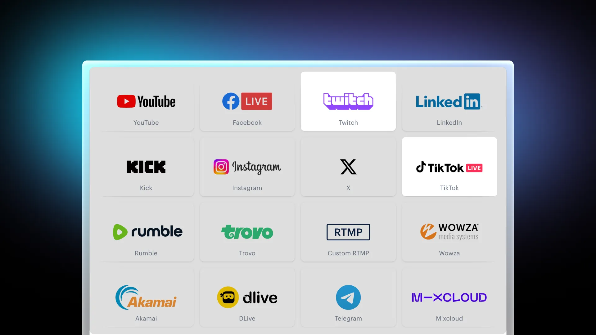 Twitch and TikTok on Restream's list of platforms